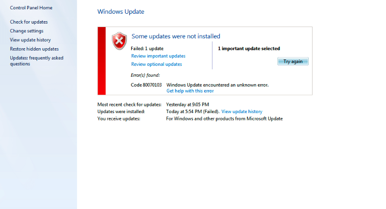 Fix Windows Update Error 80070103